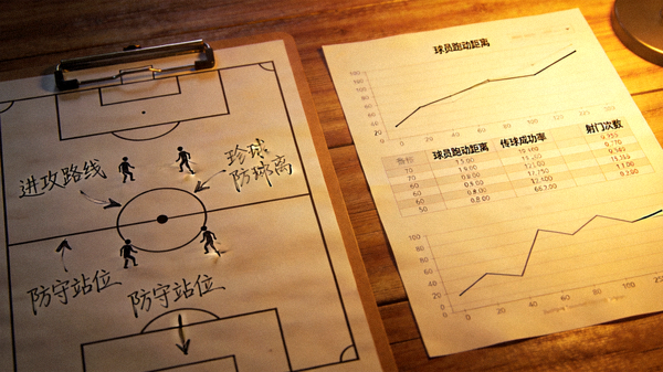 体育赛事分析中使用的手写战术板与数据图表